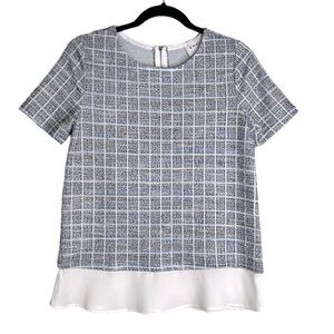 Emelia Blue Tween Window Pane Short Sleeve Top Size XS